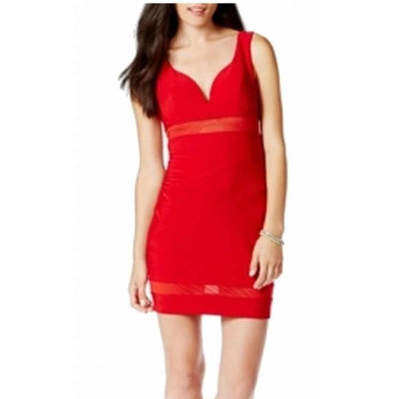 Emerald Sundae Illusion Stretch Bodycon Red Dress - Picture 1 of 7